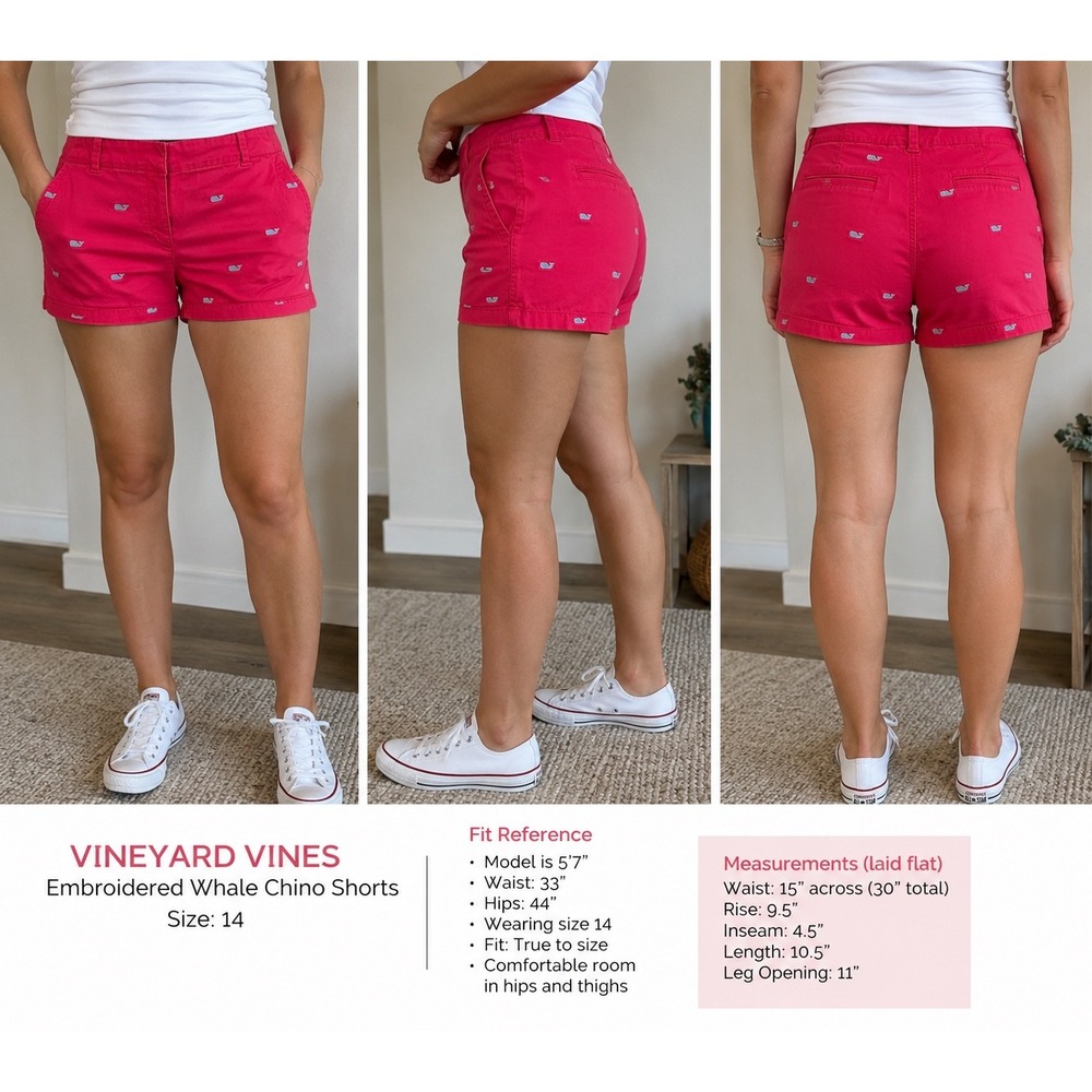 Vineyard Vines Girls Pink Embroidered Whale Chino Shorts Size 14‎